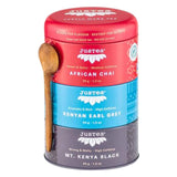 Justea TeaTrioTinSetw/HandCarvedSpoon BlackTeaTrio