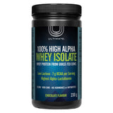 Bottle of Ultimate 100% High Alpha Whey Isolate Chocolate Flavour 230 Grams | Optimum Health Vitamins, Canada