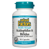 Bottle of Natural Factors Acidophilus & Bifidus Double Strength 10 Billion 90 Capsules