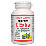 Bottle of Natural Factors Balanced C Extra 500mg w/500mg Bioflavonoids 90 Tablets | Optimum Health Vitamins, Canada