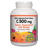Bottle of Natural Factors 100% Natural Fruit Chew C Peach Passionfruit and Mango 500mg 90 Chewable Wafers
