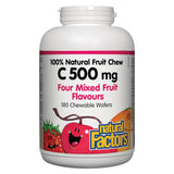 Bottle of Natural Factors 100% Natural Fruit Chew Vitamin C 500 mg Four Mixed Fruit Flavour 180 Chewable Tablets