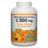 Bottle of Natural Factors 100% Natural Fruit Chew Vitamin C 500 mg Tangy Orange Flavour 180 Chewable Tablets