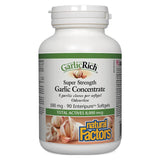 Bottle of Natural Factors GarlicRich® Super Strength Garlic Concentrate 90 EnteripureTM softgels