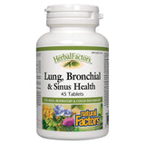 Bottle of Natural Factors HerbalFactors Lung, Bronchial & Sinus Health 45 Tablets