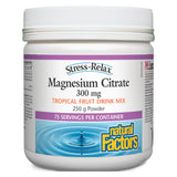 Container of Natural Factors Stress-Relax® Magnesium Citrate Powder Tropical Fruit Drink Mix 250 Grams