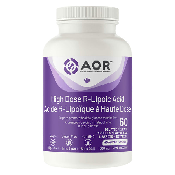 Bottle of AOR High Dose R-Lipoic Acid 300mg 60 Delayed Release Capsules
