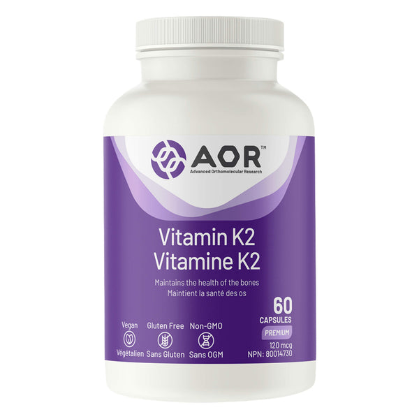 Bottle of AOR Vitamin K2 120mcg 60 Capsules
