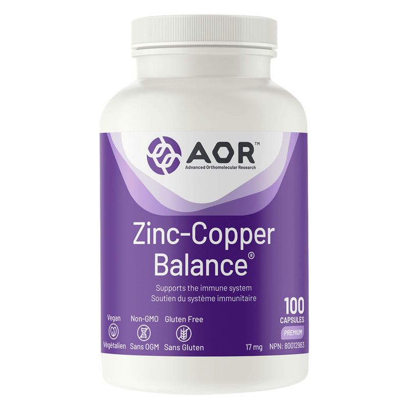Bottle of AOR Zinc-Copper Balance 17mg 100 Capsules
