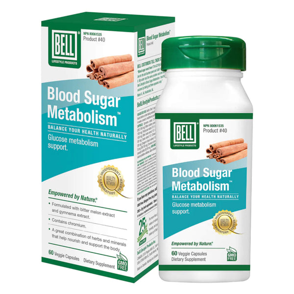 Box & Bottle of Bell Blood Sugar Metabolism™ 60 Veggie Capsules
