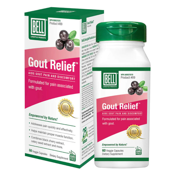 Box & Bottle of Bell Gout Relief™ 60 Veggie Capsules
