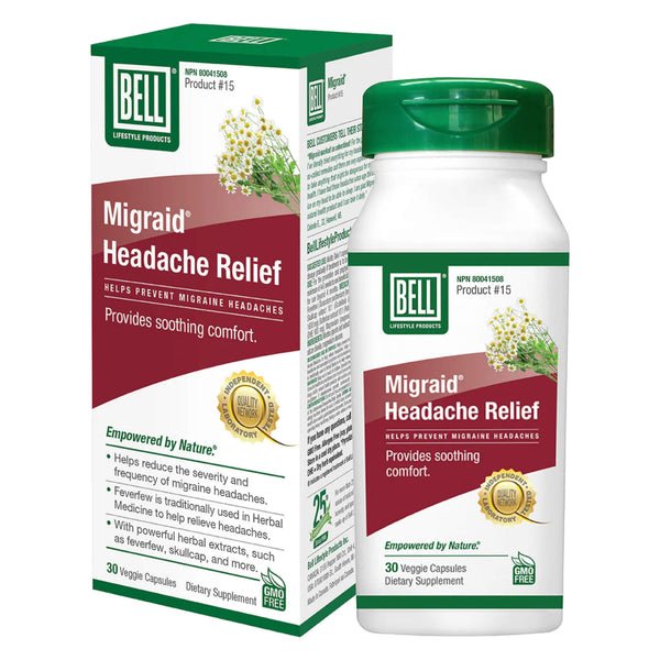 Box & Bottle of Bell Migraid® Headache Relief 30 Capsules
