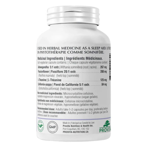 Back of Bottle of Provita Dream On 60 Veggie Capsules
