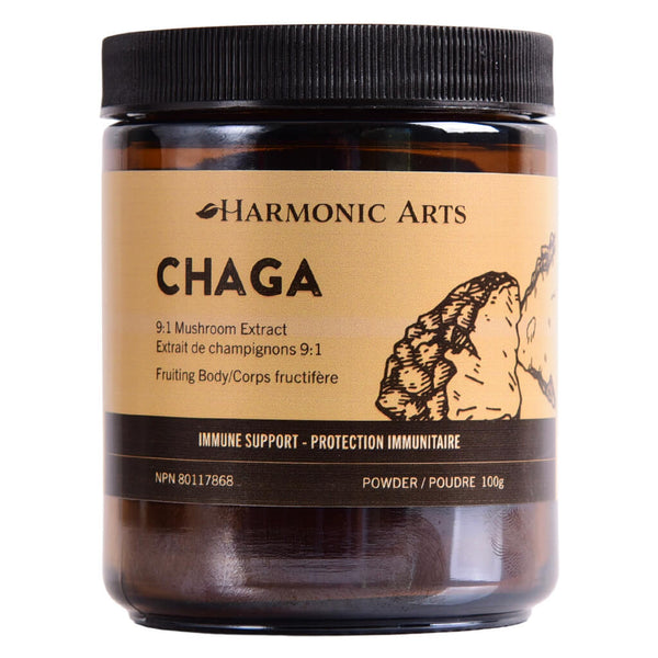 Jar of Harmonic Arts Chaga Concentrated Mushroom Powder 100 Grams
