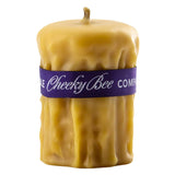 Cheeky Bee Candle Company #01 – Signature Drip Pillar – Gold 2.5″ x 3.5″

