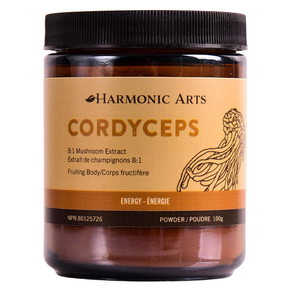 Jar of Harmonic Arts Cordyceps Concentrated Mushroom Powder 100 Grams
