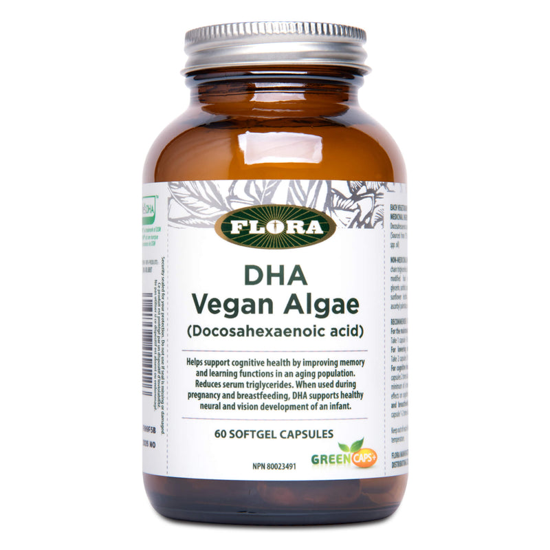 Bottle of Flora DHA - Vegetarian Algae 60 Softgel Capsules
