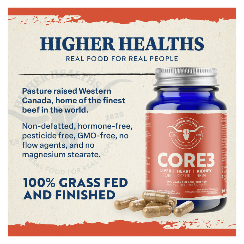 Higher Healths Core3 (Beef Heart, Kidney, Liver) Information
