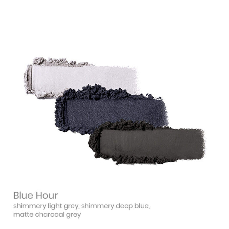 Swatch of Jane Iredale PurePressed Eyeshadow Trio Blue Hour
