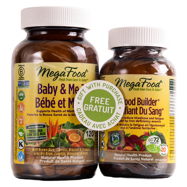 Bottles of MegaFood Baby & Me 2 w/Free Blood Builder 120 + 72 Tablets
