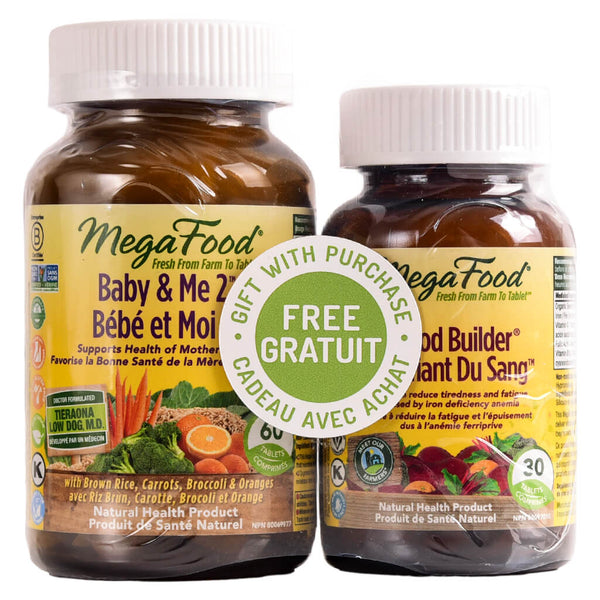 Bottles of MegaFood Baby & Me 2 w/Free Blood Builder 60 + 30 Tablets

