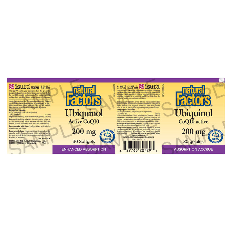 Natural Factors Ubiquinol Active CoQ10 200 mg Label
