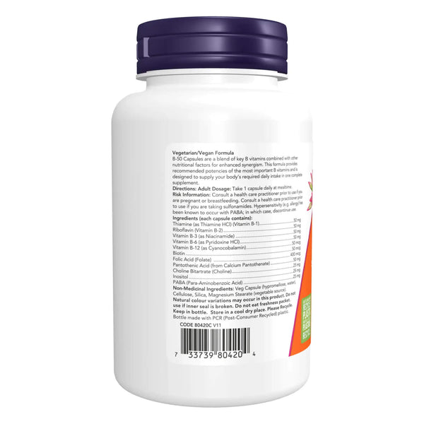 Bottle of NOW B-50 Complex 100 V-Caps Back
