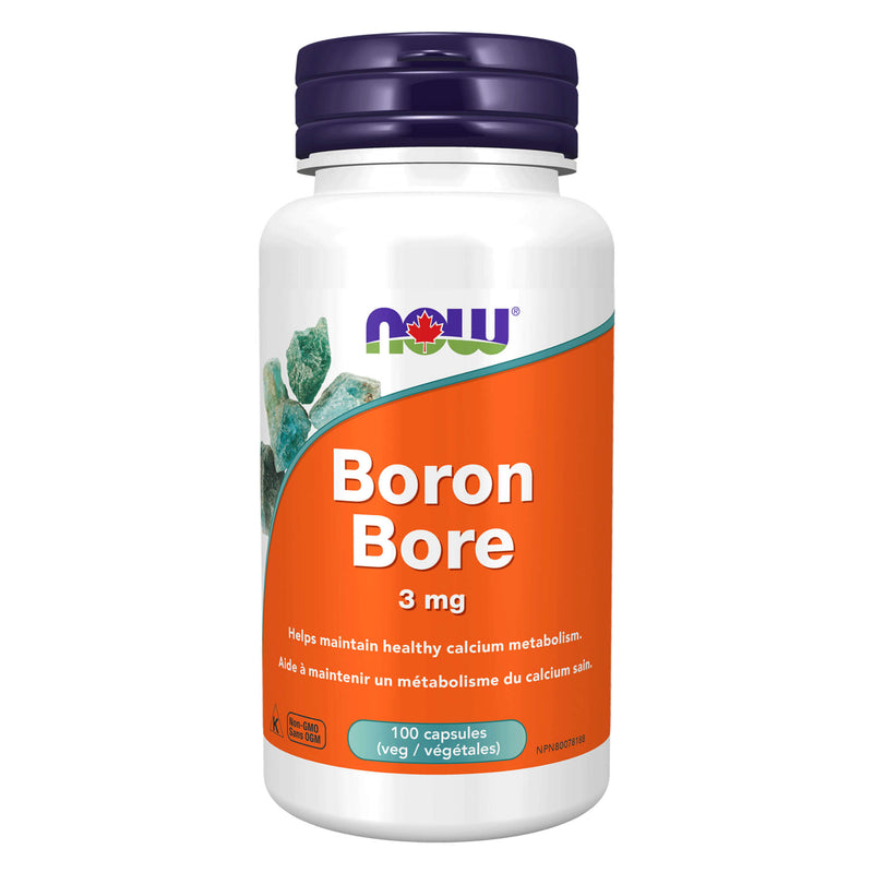 Bottle of NOW Boron (Glycinate) 3mg 100 Capsules

