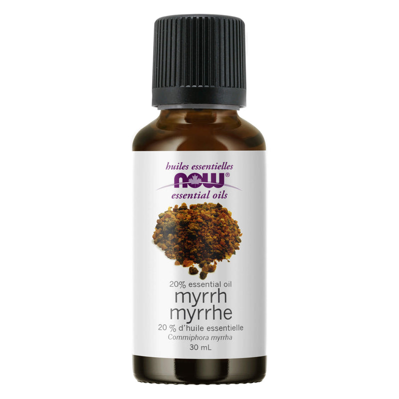 Bottle of NOW Essential Oil Blend - Myrrh 20% - commiphora myrrha 30ml
