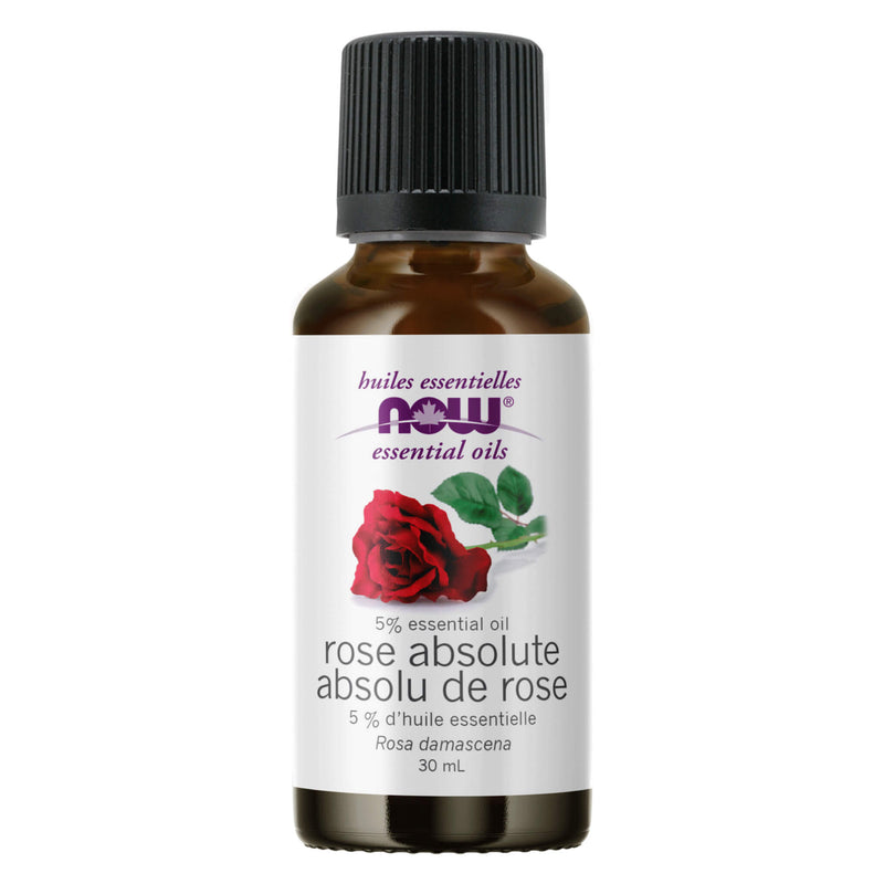 Bottle of NOW Essential Oil Blend - Rose Absolute 5% - rosa damascena 30ml
