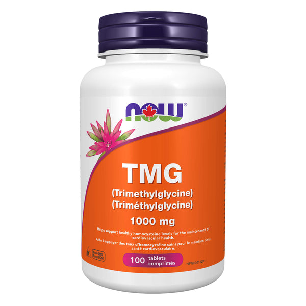 Bottle of NOW Tri-Methyl Glycine (TMG) 1000mg 100 Tablets
