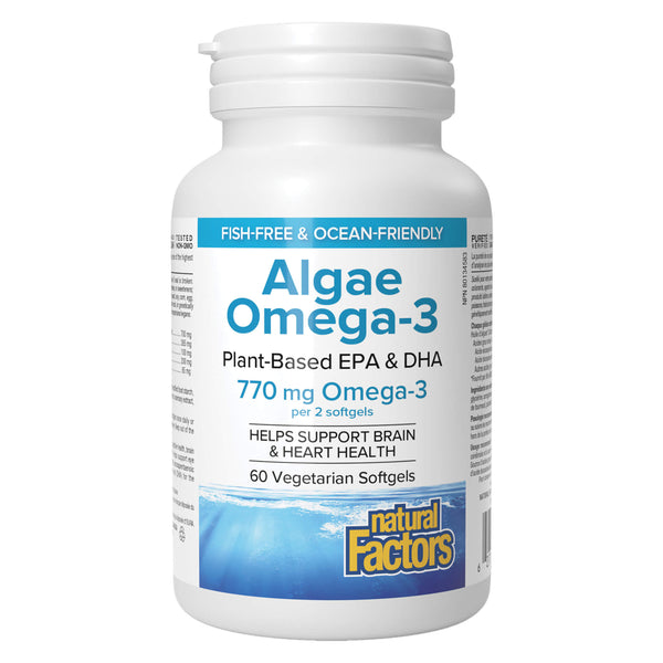 Bottle of Natural Factors Algae Omega-3 EPA-DHA 300mg 60 Vegetarian Softgels
