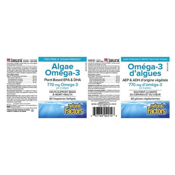 Natural Factors Algae Omega-3 EPA-DHA 300mg Label
