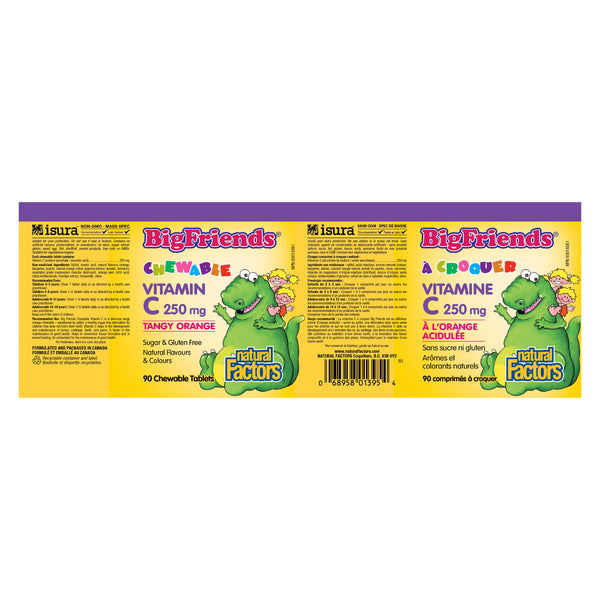 Natural Factors Big Friends Chewable Vitamin C 250 mg (Tangy Orange Flavour) Label
