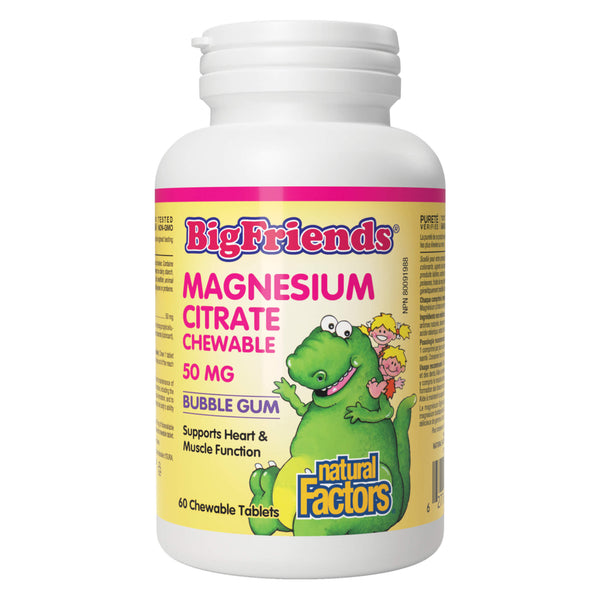 Bottle of Natural Factors Big Friends Magnesium Citrate Chewable 50 mg 60 Chewables

