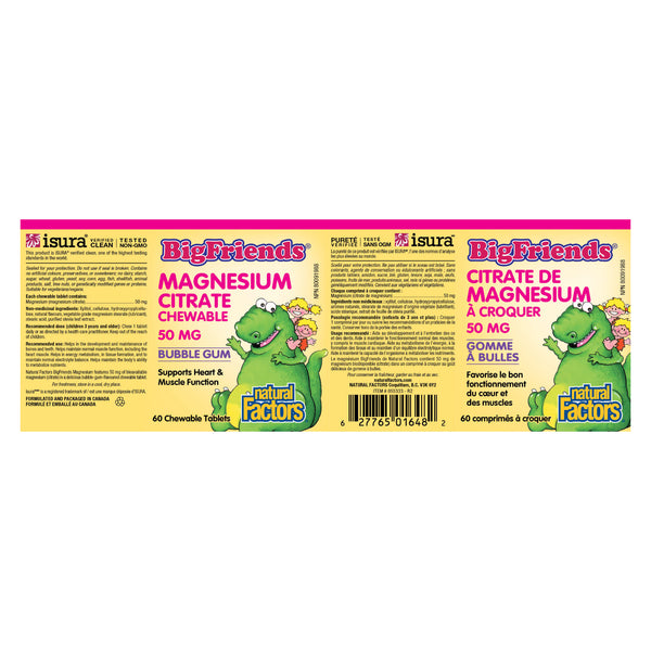 Natural Factors Big Friends Magnesium Citrate Chewable 50 mg Label
