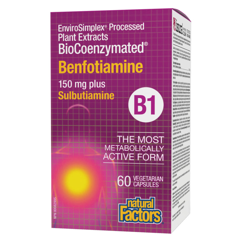 Box of Natural Factors BioCoenzymated B-1 Benfotiamine 150 mg Plus Sulbutiamine 60 Vegetarian Capsules
