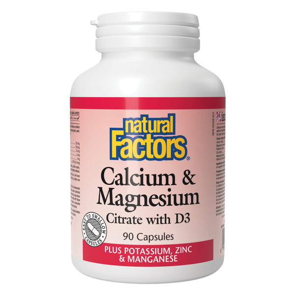 Bottle of Natural Factors Calcium & Magnesium Citrate w/ D3 90 Capsules
