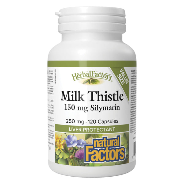 Bottle of Natural Factors Milk Thistle 250 mg Silymarin 150 mg 120 Capsules
