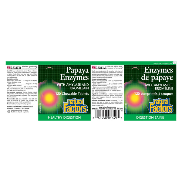 Natural Factors Papaya Enzymes with Amylase and  Bromelain Label
