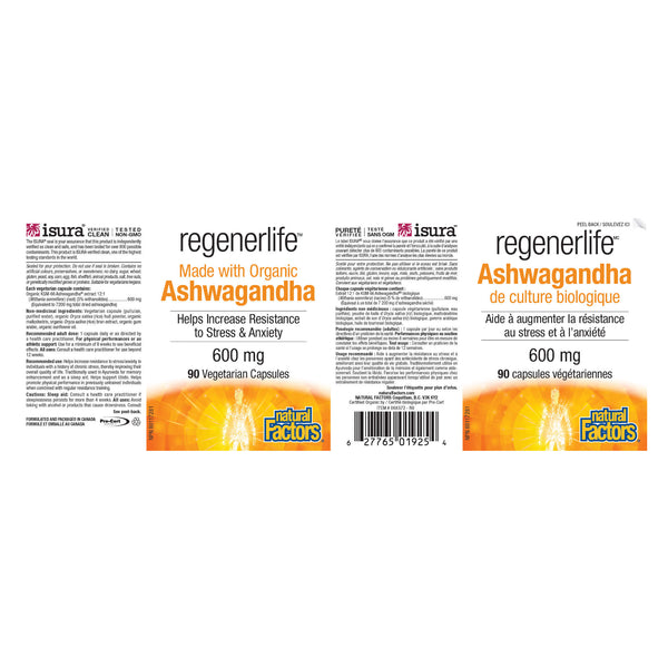 Natural Factors RegenerLife Ashwagandha 600mg Label

