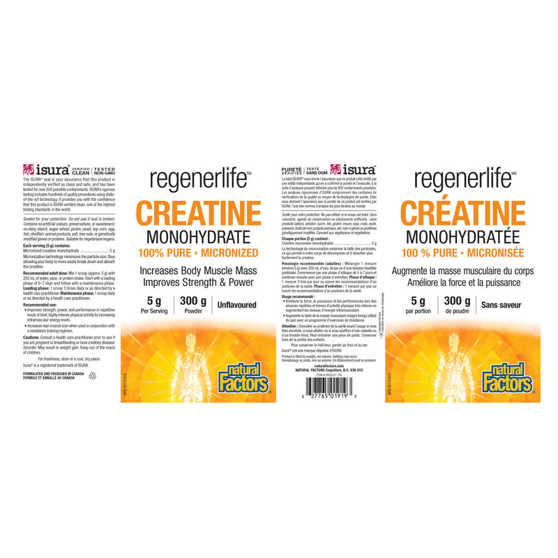 Natural Factors RegenerLife Creatine Monohydrate, Micronized Label
