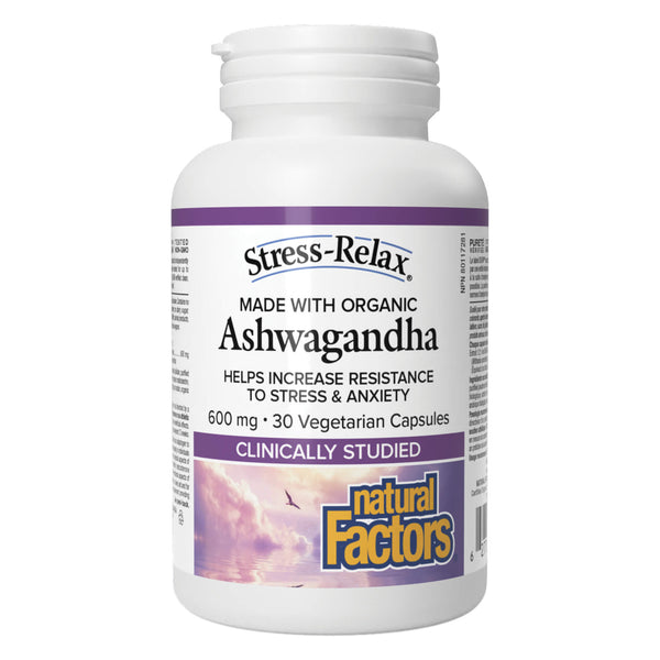 Bottle of Natural Factors Stress-Relax® Ashwagandha 600mg 30 Vegetarian Calsules
