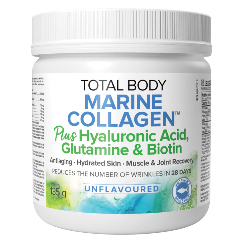Tub of Natural Factors Total Body Marine Collagen w/Hyaluronic Acid, Glutamine & Biotin (Unflavoured) 135g
