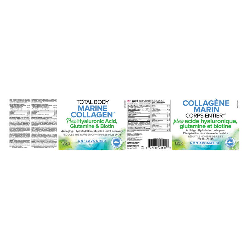 Natural Factors Total Body Marine Collagen w/Hyaluronic Acid, Glutamine & Biotin (Unflavoured) Label
