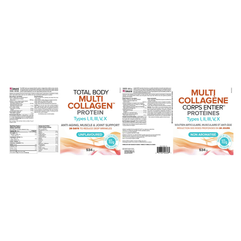 Natural Factors Total Body Multi Collagen™ Protein Types I, II, III, V, X (Unflavoured) 534g Label
