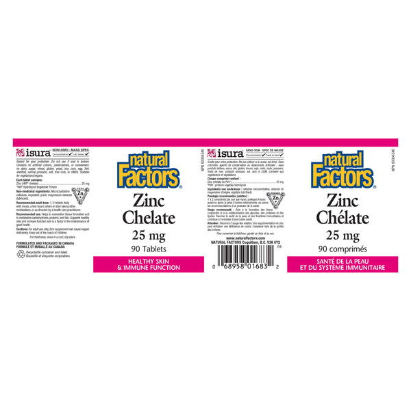 Natural Factors Zinc Chelate 25 mg Label
