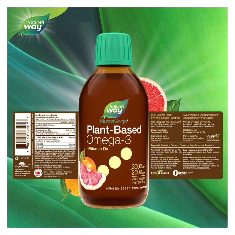 Nature's Way Omega-3 Plant + D Grapefruit Tangerine Label
