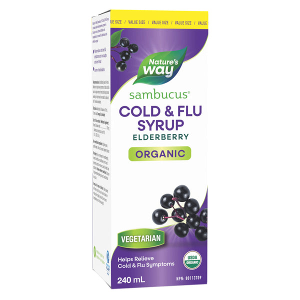 Box of Nature's Way Organic Sambucus Cold and Flu Care, Elderberry Syrup 240ml
