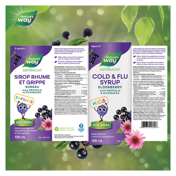 Nature's Way Kids Sambucus Cold and Flu Care Syrup Label
